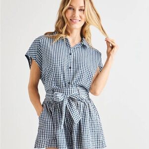 Splendid Navy and White Gingham Blouse NWT! Retails $148